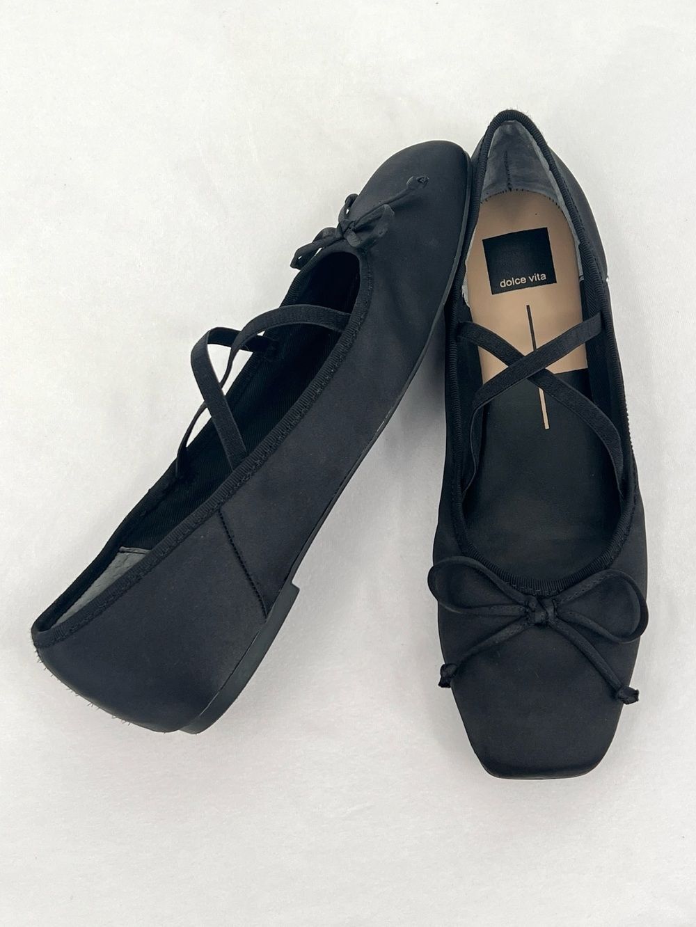Dolce Vita Black Satin Raquel Square Toe Ballet Flats Size 9.5M